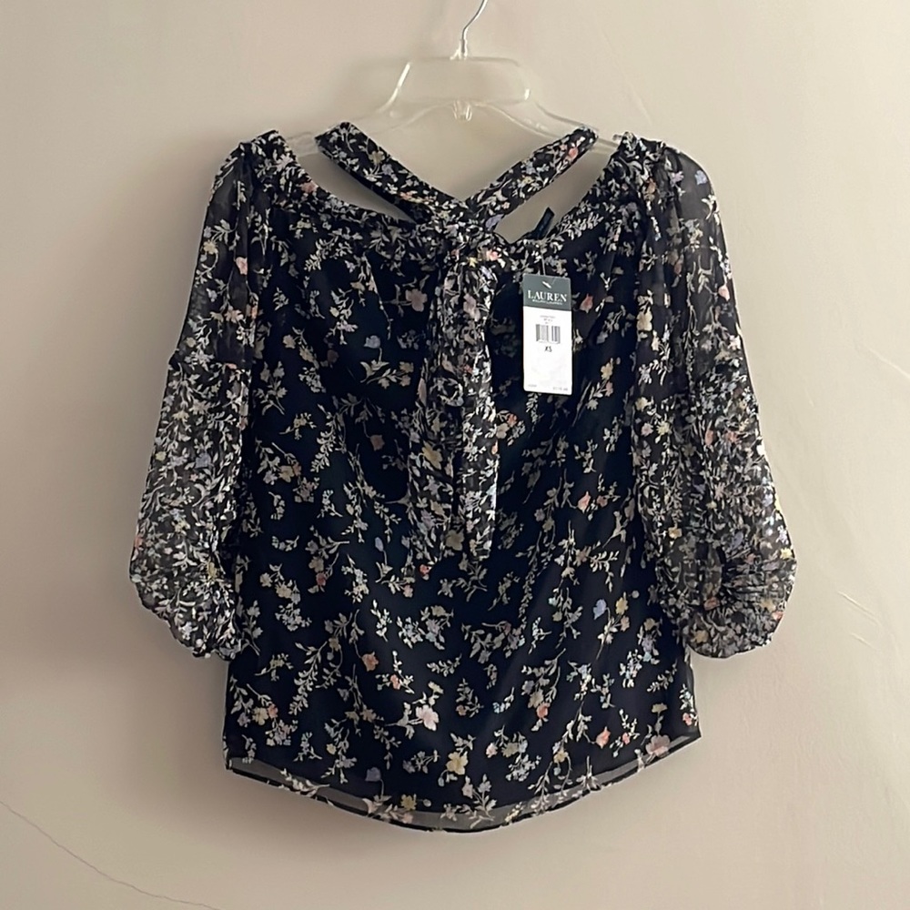 Lauren Ralph Lauren Dark Floral Blouse Size XS
